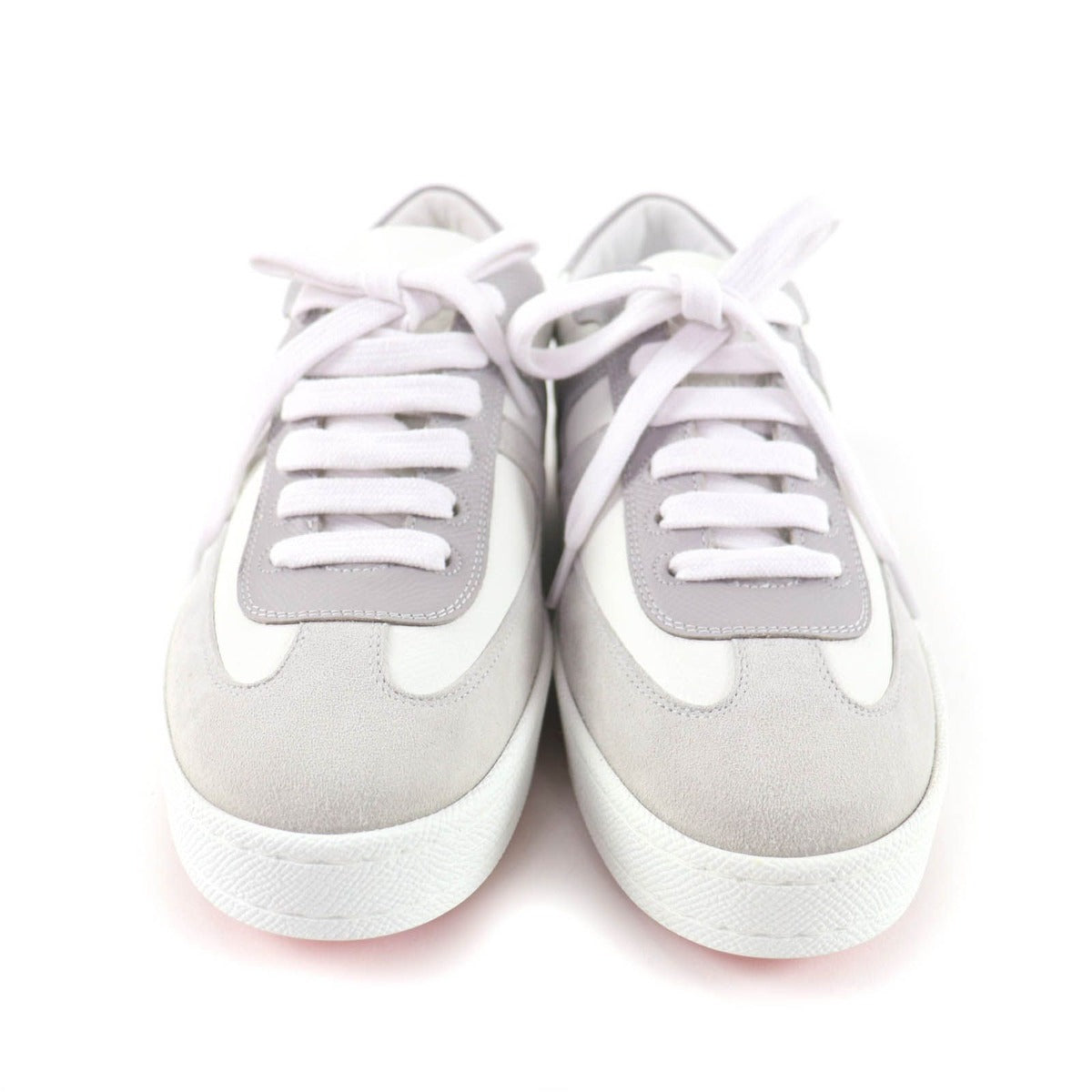Hermes Boomerang Logo Suede Leather Lace Up Sneakers White Gray 35 — view 4