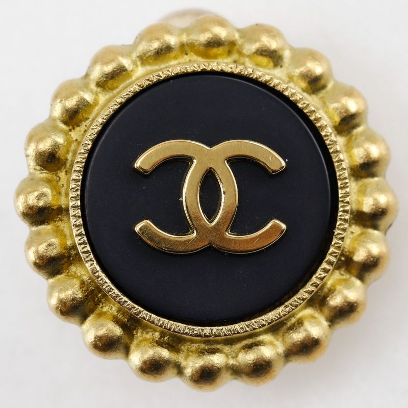 Chanel Coco Mark Vintage Gold Plated Black 95P Ladies 28.5g Earring