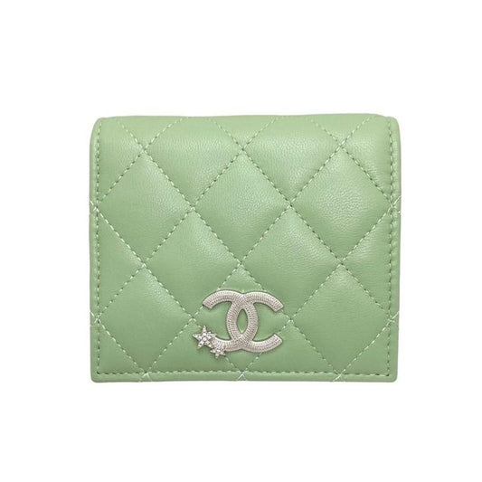 Chanel Ap3726 Matelasse Lambskin Coco Mark Star Rhinestone Green Silver