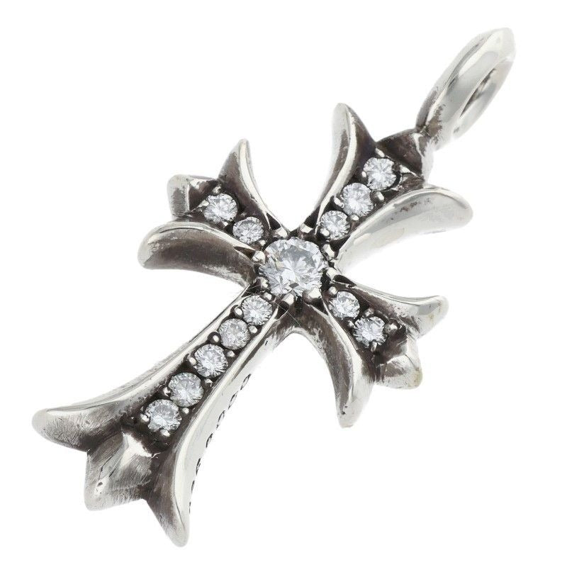 Chrome Hearts Tny Crsf P Dmnd Tiny Fat Cross Pave Diamond Pendant Silver