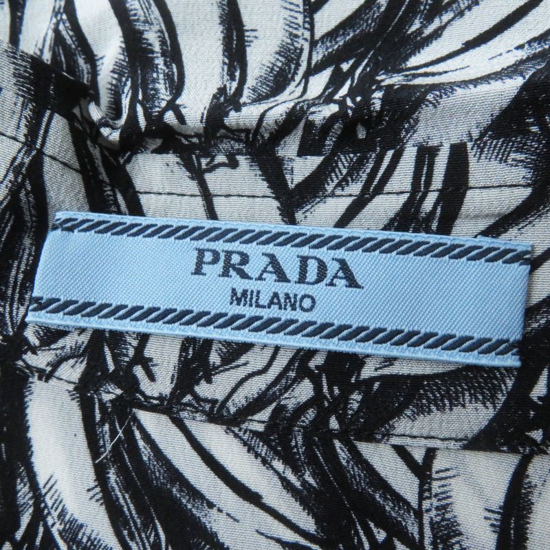 Prada 18AW P491c 100% Silk 100% Banana Allover Print Long Sleeve Shirt Black