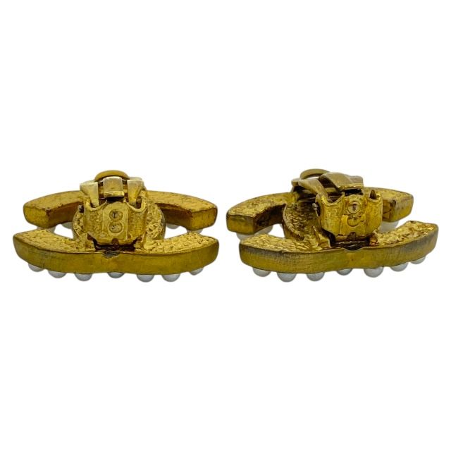 Chanel Earring 01A Coco Mark Faux Pearl Gold GP Accessories Jewelry Chanel