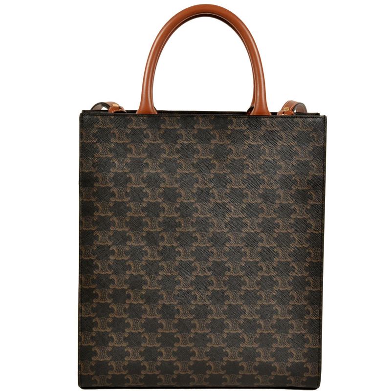 Celine Bertiocar Cabas Tote Bag 2WAY PVC Coated Canvas Leather Shoulder Logo