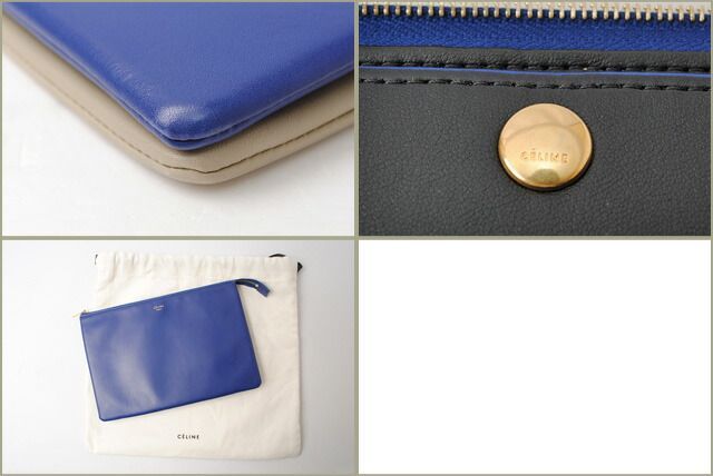 Celine Clutch Pouch Clutch Bag Celine Bicolor Blue Beige Unused