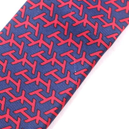 Hermes 100% Silk Marine/rouge Clavat H Motif All-over Pattern Tie Made In
