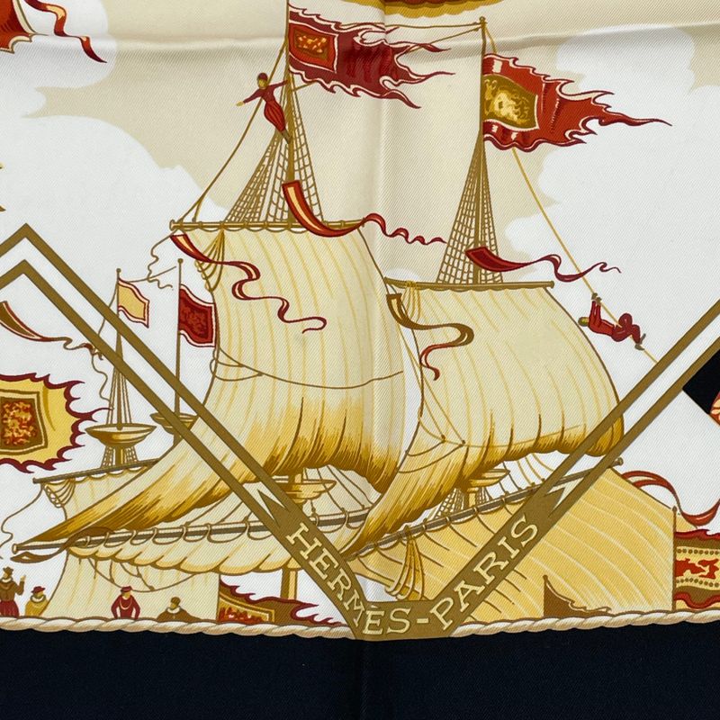 Hermes Scarf Carre 90 Pau-dela Des Cinq Mers Five Seas Beyond Silk Black