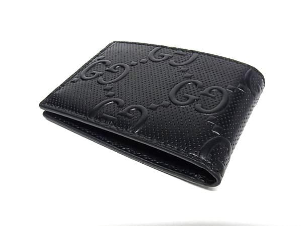 Gucci 625559 496085 GG Embossed Leather Bifold Wallet Card Holder Black Bn4356