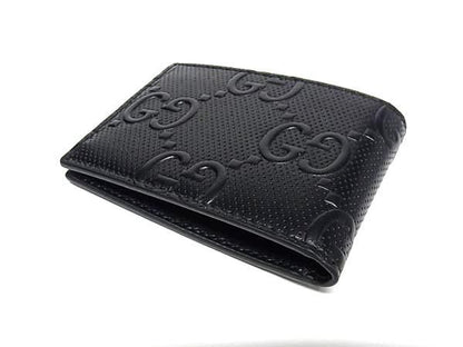 Gucci 625559 496085 GG Embossed Leather Bifold Wallet Card Holder Black Bn4356