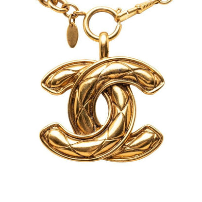Chanel CC Logo Quilted Chain Pendant Necklace Gold Plated
