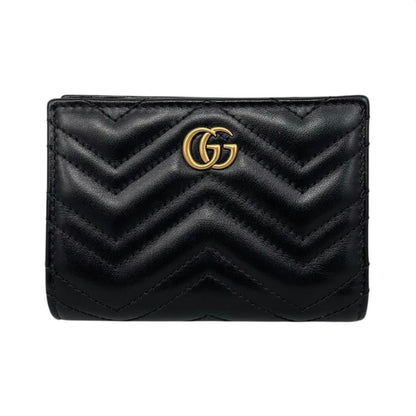 Gucci Bifold Wallet Double Quilted Leather Logo Black Gold