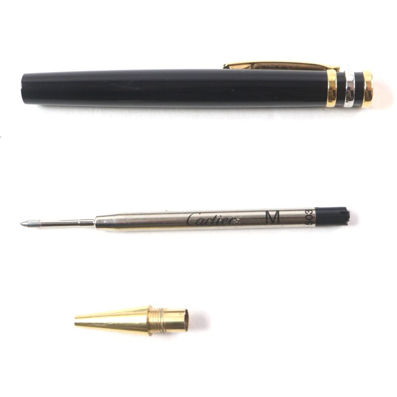  Cartier Trinity Logo Engraved Twist Ballpoint Pen Black Gold