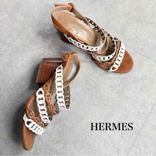 Hermes Romanza Leather Chaine Dancre Sandals Brown Strap 36 1 2