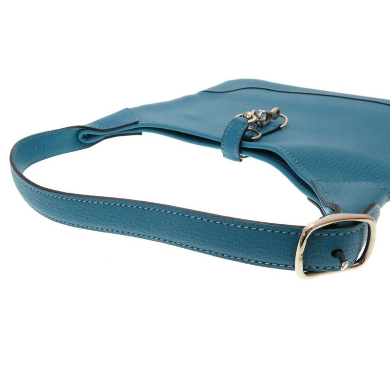 Hermes Trim 24 Chevre Turquoise Silver Hardware □H Engraved Shoulder Bag Blue