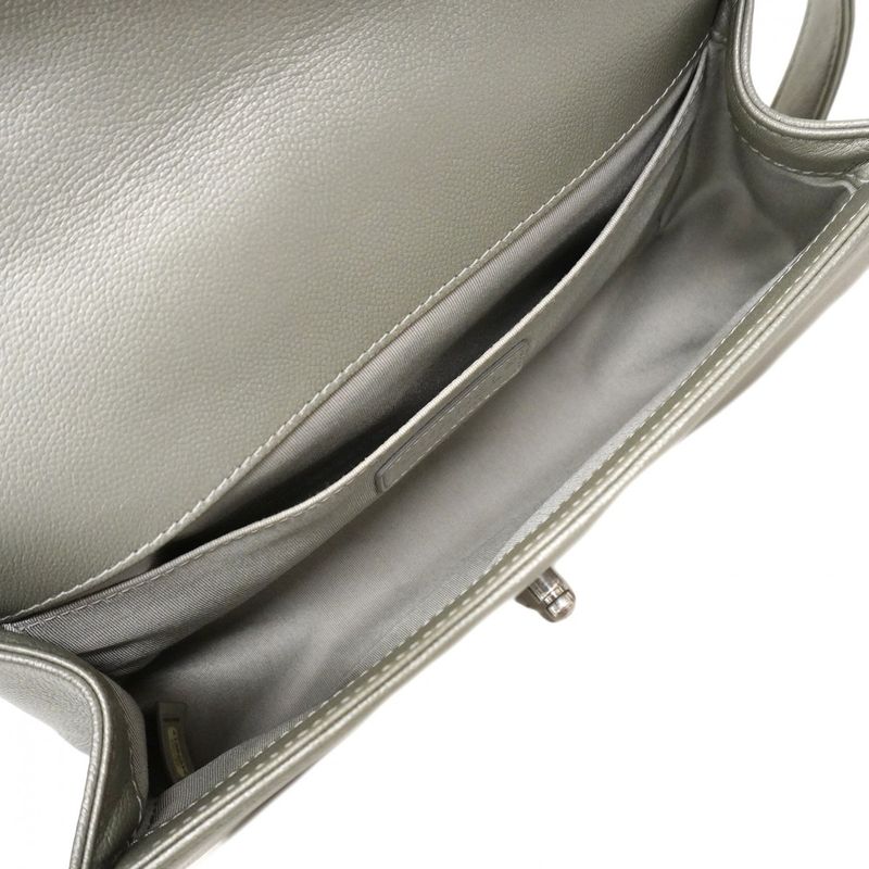 Chanel Shoulder Bag Boy Chanel Caviar Skin Gray Silver Hardware Women