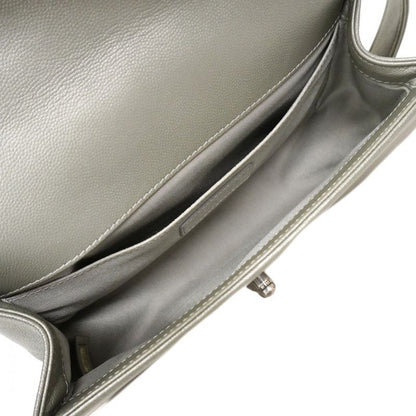 Chanel Shoulder Bag Boy Chanel Caviar Skin Gray Silver Hardware Women
