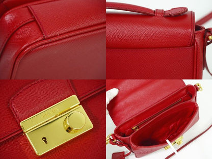 Authentic Prada Saffiano Leather 2WAY Shoulder Bag Handbag Pochette Red Bt0959