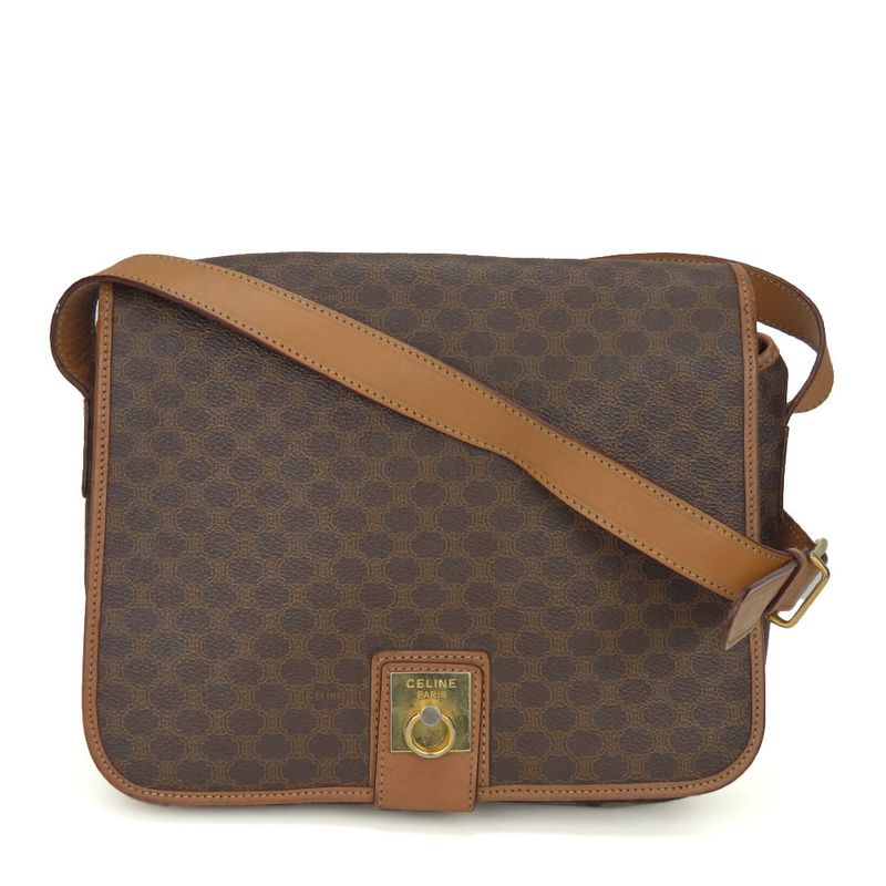 Celine Shoulder Bag Macadam Leather PVC Brown Gold Hardware Shoulder Crossbody