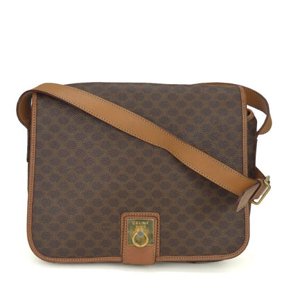 Celine Shoulder Bag Macadam Leather PVC Brown Gold Hardware Shoulder Crossbody