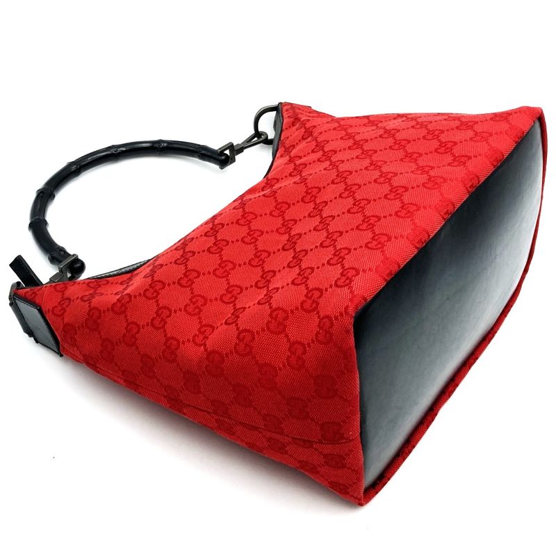 Gucci 000-0531 Shoulder Bag Handbag GG Canvas Bamboo Red Black Women