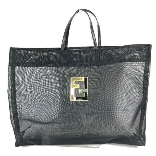 Fendi Handbag FF Logo Mesh Big Bag Nylon Black