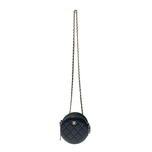 Chanel Quilted Caviar Leather Round Chain Shoulder Bag Black