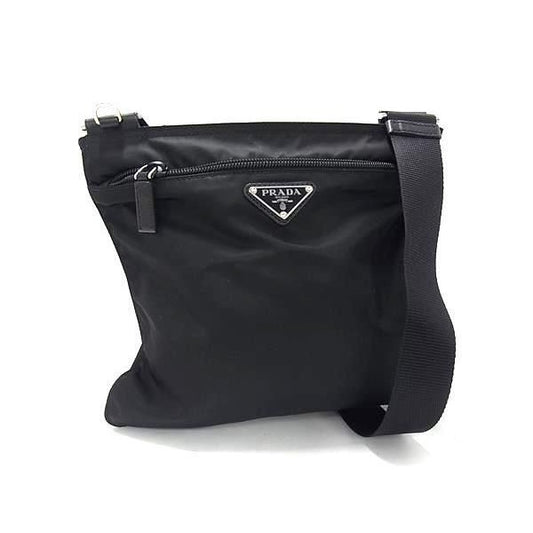 Prada Shoulder Bag Triangle Logo Black Tessuto Nylon Mark