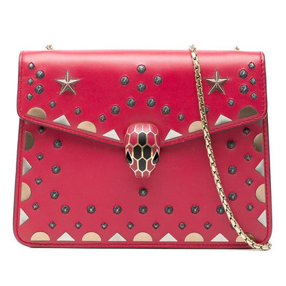 Bvlgari Serpenti Studded Chain Shoulder Bag Pink Gold Leather