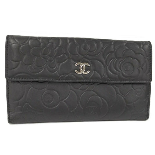 Chanel Camellia Bifold Wallet Leather Black