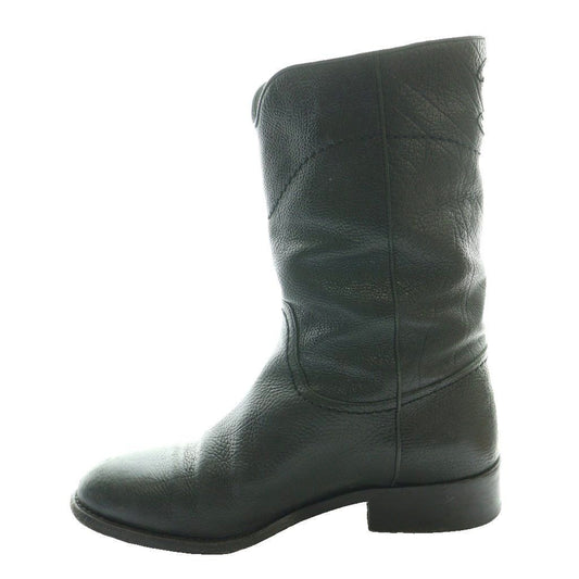 Chanel Leather Middle Boots Short CC Logo 35C Black SS OS