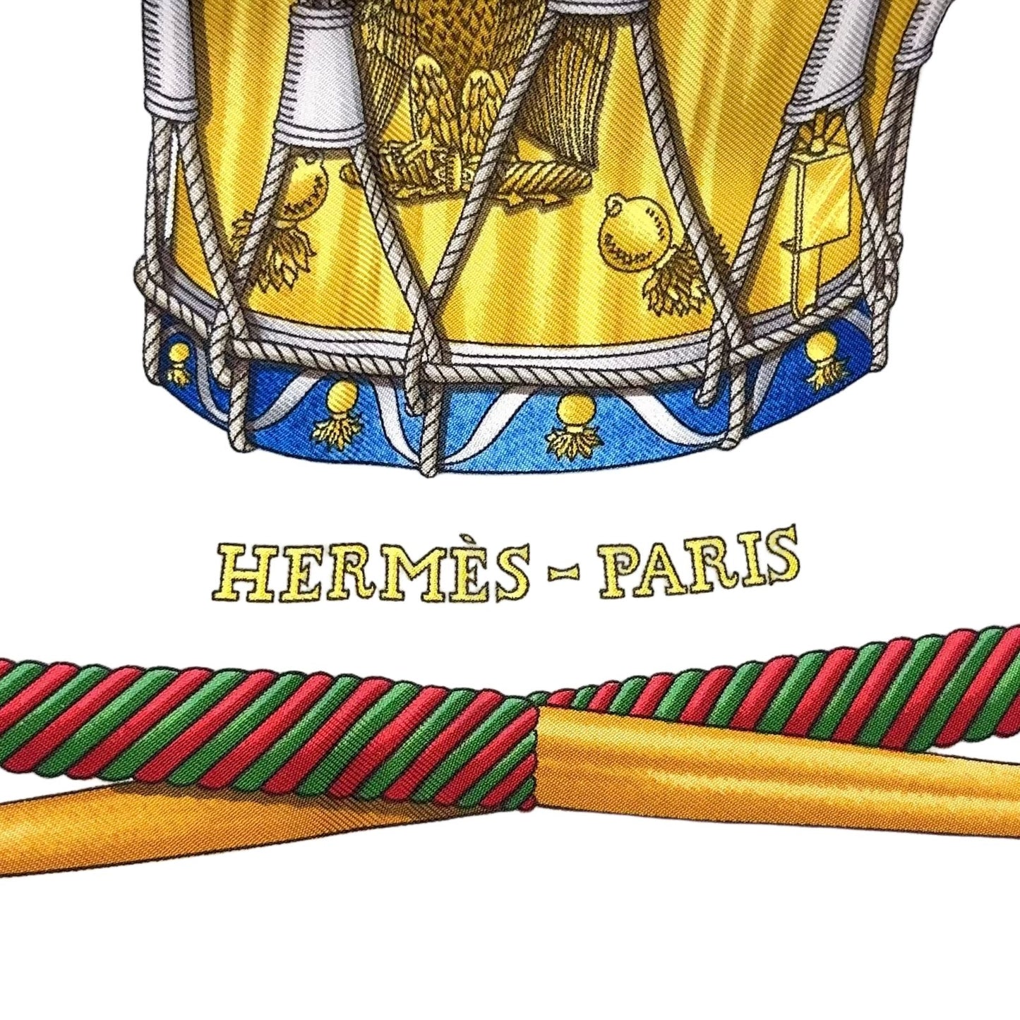 Hermes Re Tambour Carre 90 Silk White Multicolor Red Scarf — view 2