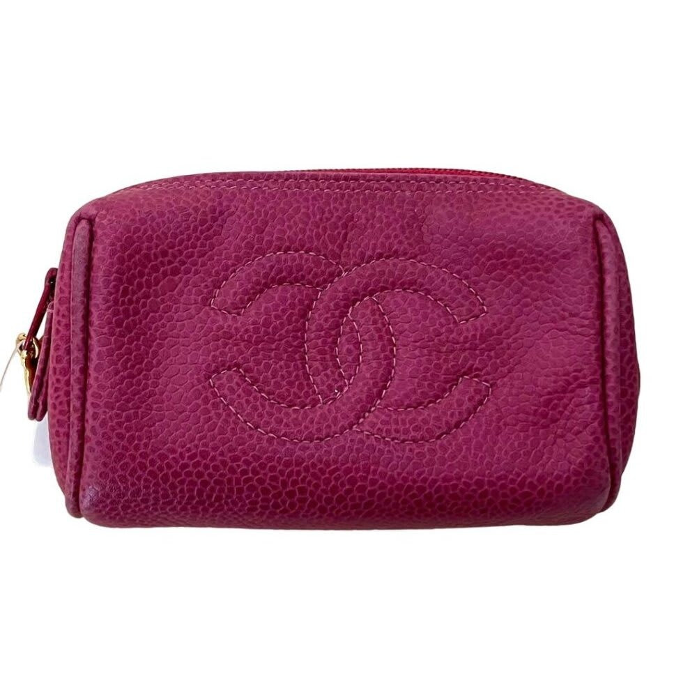 Chanel CC Caviar Leather Coin Case Cosmetic Makeup Pouch Pink