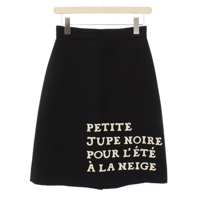 Gucci Wool Logo Print Skirt Knee Length Trapezoid 38 Black