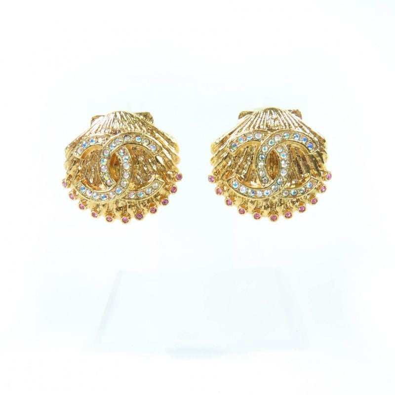 Chanel G23 C Coco Mark Shell Design Earrings With Rhinestones