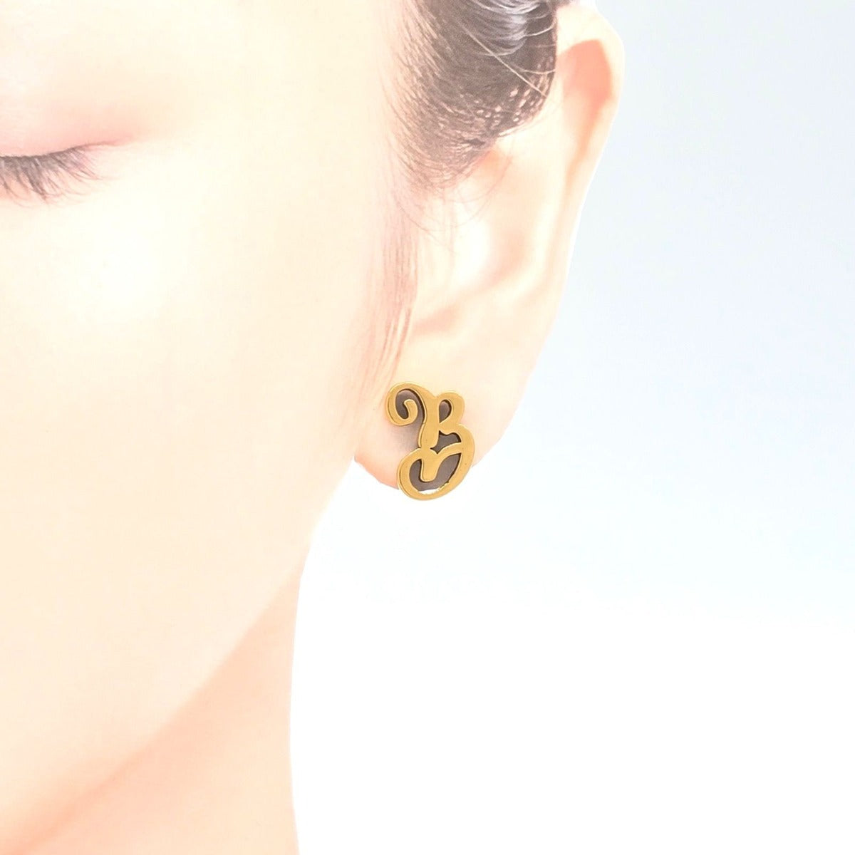 Balenciaga Typo B Stud Earrings Antique Gold Tone Brass — view 2