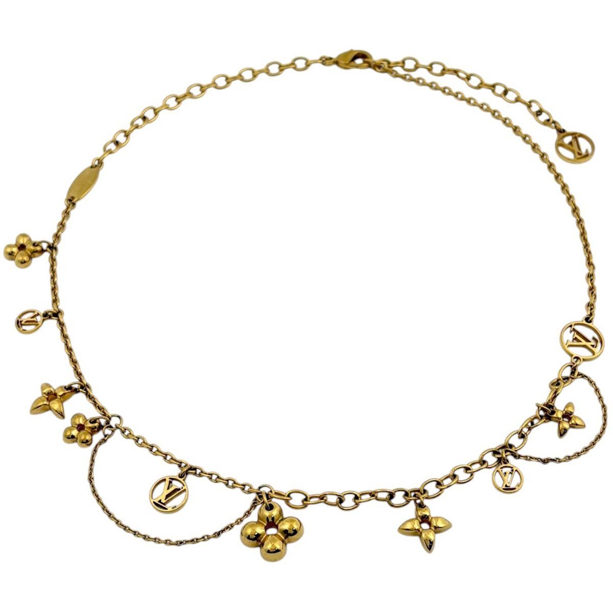 Louis Vuitton Collier Blooming LV Circle Monogram Flower Necklace Gold Plated