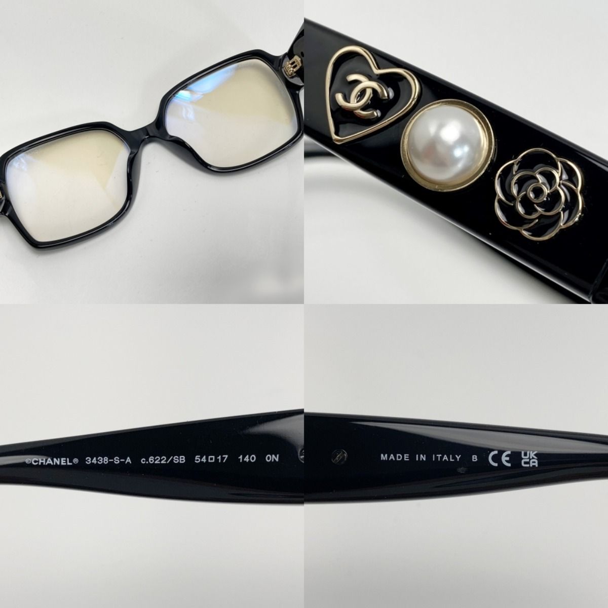 Chanel Cocomark Camellia Sunglass Es 5417 3438-S-a Black Fake Pearl Box/case