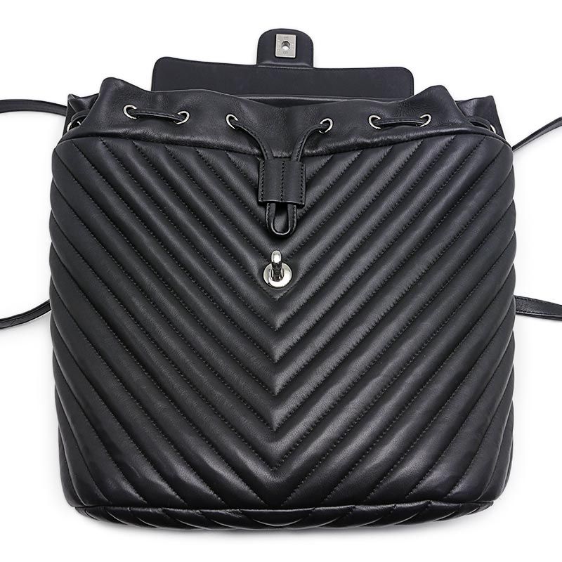 Chanel V-stitched Backpack Lambskin Chain Black