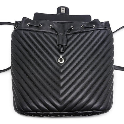 Chanel V-stitched Backpack Lambskin Chain Black