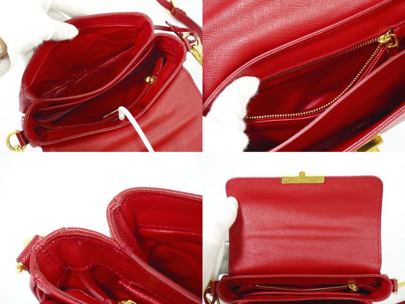 Authentic Prada Saffiano Leather 2WAY Shoulder Bag Handbag Pochette Red Bt0959