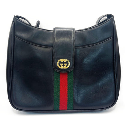 GUCCI Ophidia Logo Leather Vintage Shoulder Bag Purse Black