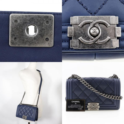 Chanel Boy Chanel Chain Shoulder Matelasse Lambskin Navy Blue Ladies Shoulder