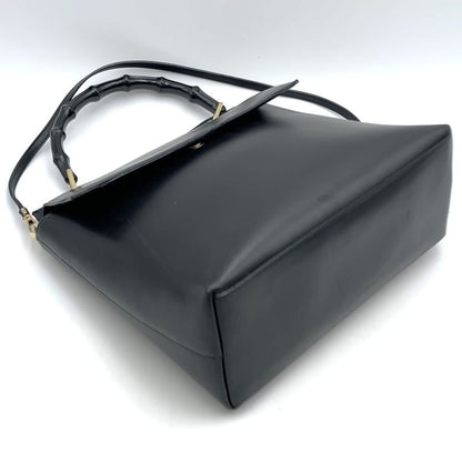 Gucci 001 1998 Handbag Bamboo 2WAY Leather Gold Hardware Black Ladies Formal