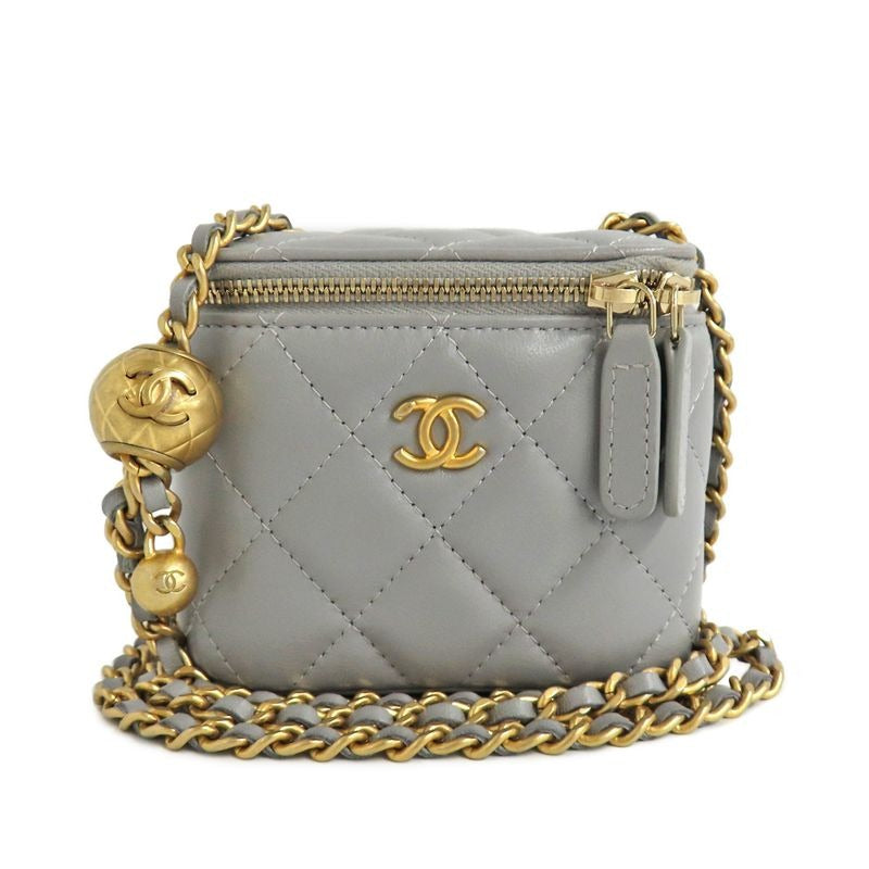Chanel Small Vanity Case Ap1447 Lambskin Gray Gdhardware Chain