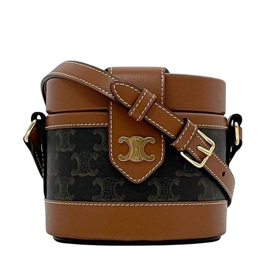 Celine Shoulder Bag Tambour Brown Triomphe Canvas