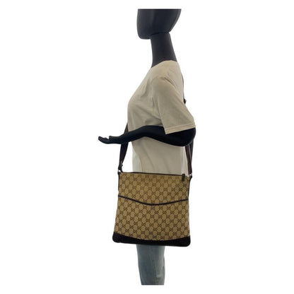 Gucci Beige Brown Silver Hardware GG Canvas/leather 145857 Shoulder Bag