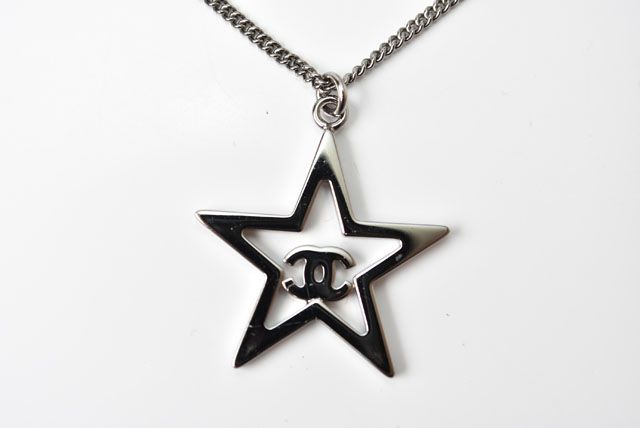 Chanel Necklace Pendant Chanel Star Motif Coco Mark CC Chrome Silver Rhinestone