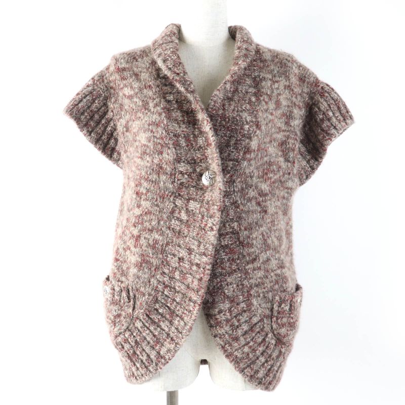 CHANEL P420009k03238 Wool Cashmere Alpaca Blend Coco Mark Button Short Sleeve