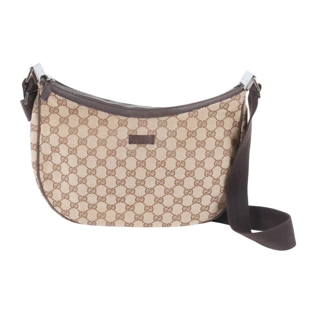 Gucci GG Canvas Leather Shoulder Bag Crossbody Hand Brown