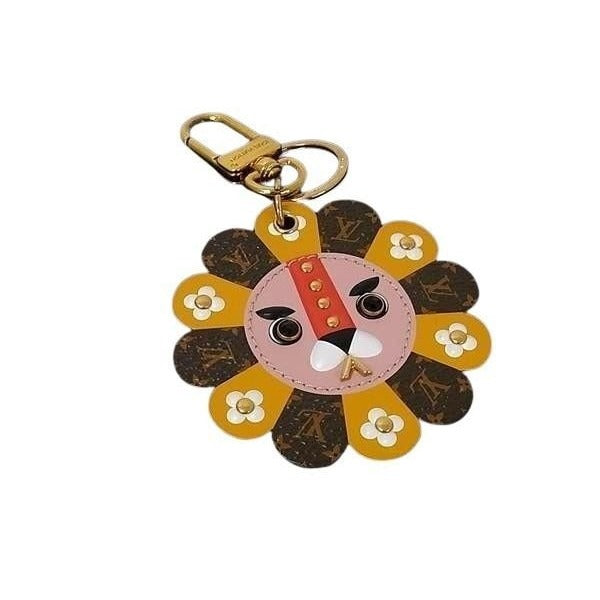 Louis Vuitton Key Holder Porte Cles Fan Face Lion Brown Monogram Studs