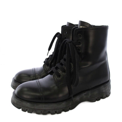 Prada Short Boots Side Zip Lace Up 35 Black